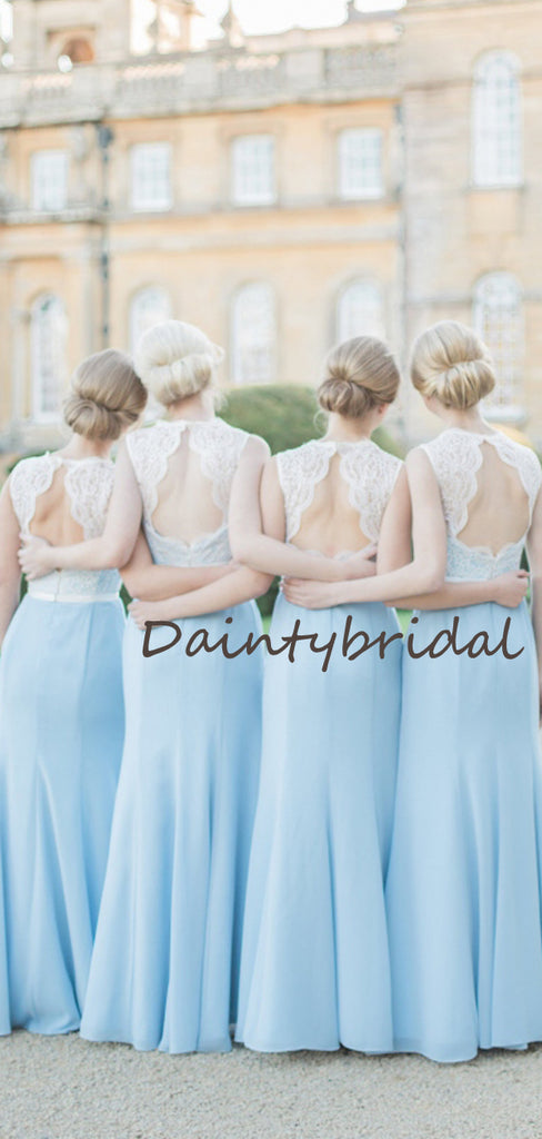 Elegant Simple Scoop Neck Mermaid Sleeveless Sequin Lace Chiffon Wedding Party Dresses Long Bridesmaid Dresses.DB10701