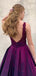 Charming V-neck Satin A-line Zipper Up Long Prom Dresses Evening Dresses.DB10551