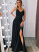 A-line Spaghetti Straps Long Gray Lace Applique Prom Dress, DB10890