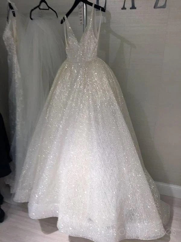 Sparkly Backless V-neck A-line Long Prom Dress, DB10879