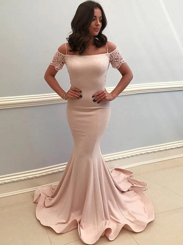 Pink Off Shoulder Mermaid Long Prom Dress, DB10933
