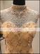 High Neck Keyhole Back Cap Sleeve Stunning Beaded Rhinestone Mermaid Prom Dresses. DB1062