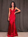 Elegant Spaghetti Straps V-neck Long Red Prom Dress, DB10926