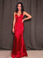 Elegant Spaghetti Straps V-neck Long Red Prom Dress, DB10926