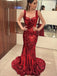 Sparkly Red Sequins Mermaid Sexy Backless Prom Dress, DB10947