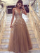 Champagne Tulle Lace Applique Prom Dress, DB10909