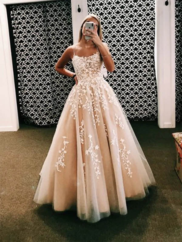 Champagne Pink Long Lace Prom Dress with Applique, DB10880 DaintyBridal Champagne Pink Long Lace Prom Dress with Applique, DB10880 DaintyBridal