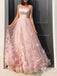 Elegant A-line Spaghetti Strap Tulle Applique Prom Dress, DB10925