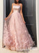 Elegant Spaghetti Straps A-line Tulle Long Prom Dresses Evening Dress with Flowers, OL857