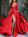 Red Deep V-neck A-line Long Sleeves Prom Dress, DB10961