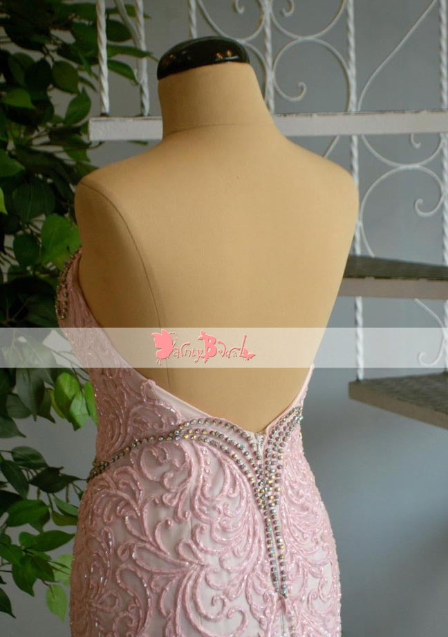 Pink Lace With Beaded Sweetheart Strapless Mermaid Gorgeous Prom Dresses. DB1063