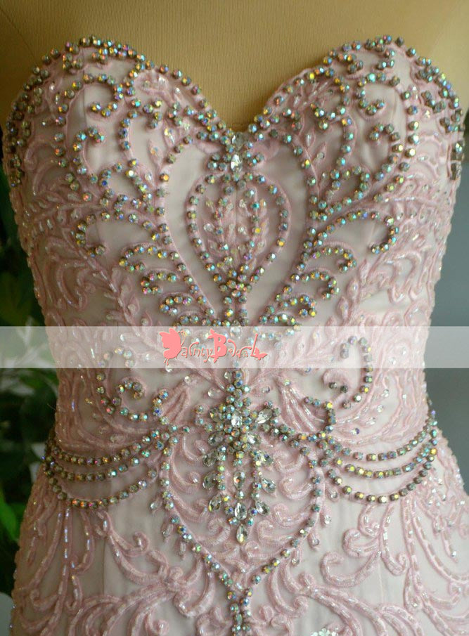 Pink Lace With Beaded Sweetheart Strapless Mermaid Gorgeous Prom Dresses. DB1063