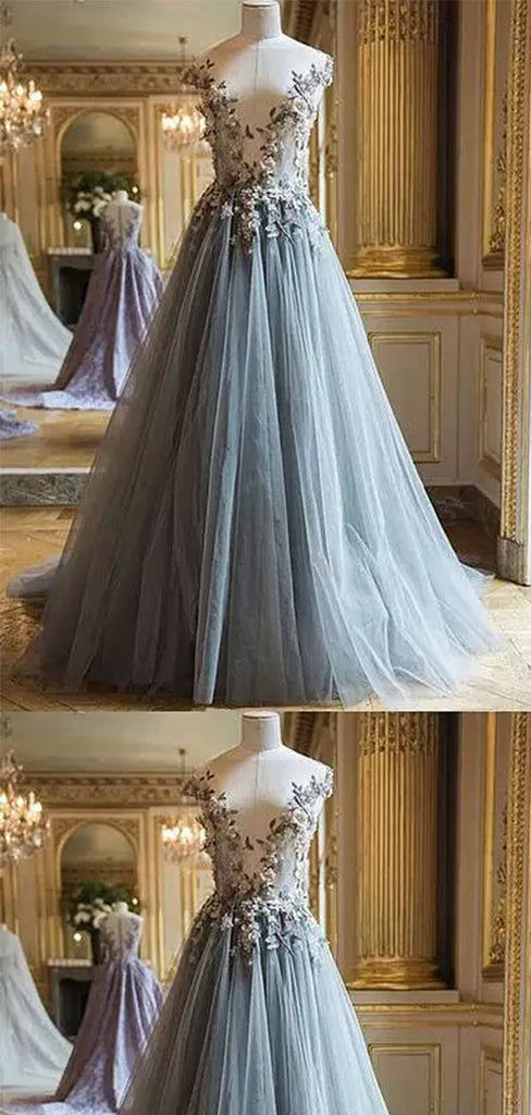 Elegant Flower V-neck Tulle Prom Dress, DB10967