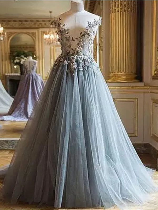 Elegant Flower V-neck Tulle Prom Dress, DB10967