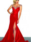 Red V-neck Mermaid High Slit Prom Dress, DB10998