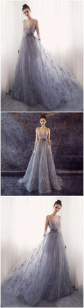 Elegant Tulle V-neck Applique Prom Dress, DB10999