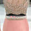 Two Piece Stunning Beaded Rhinestone Peach Open Back Mermaid Halter Prom Dresses. DB1066