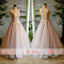 Blush Pink Shinning Gold Beaded Appliques Lace Up Back Ball Gown  Prom Dresses. DB1067