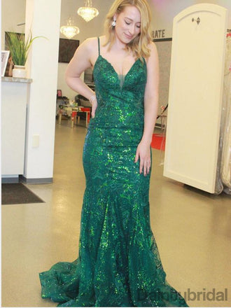 Sexy V-neck Sequin Mermaid Long Prom Dresses. DB10282