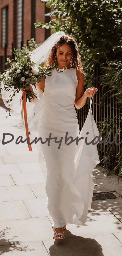 Pretty Round Neck Simple Mermaid Sleeveless Long Wedding Dresses, DB10741