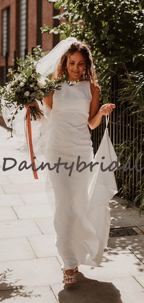 Pretty Round Neck Simple Mermaid Sleeveless Long Wedding Dresses, DB10741