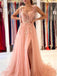 Elegant Pink Spaghetti Straps Applique Prom Dress with Side Slit, DB11017