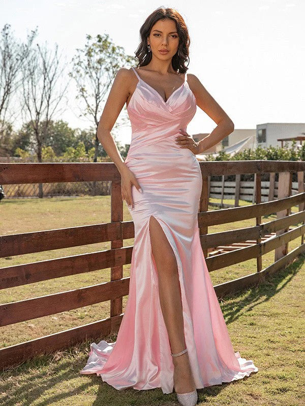 Sheath V-neck Spaghetti Straps Sleeveless Prom Dress with Side Slit, D – DaintyBridal Sheath V-neck Spaghetti Straps Sleeveless Prom Dress with Side Slit, D – DaintyBridal