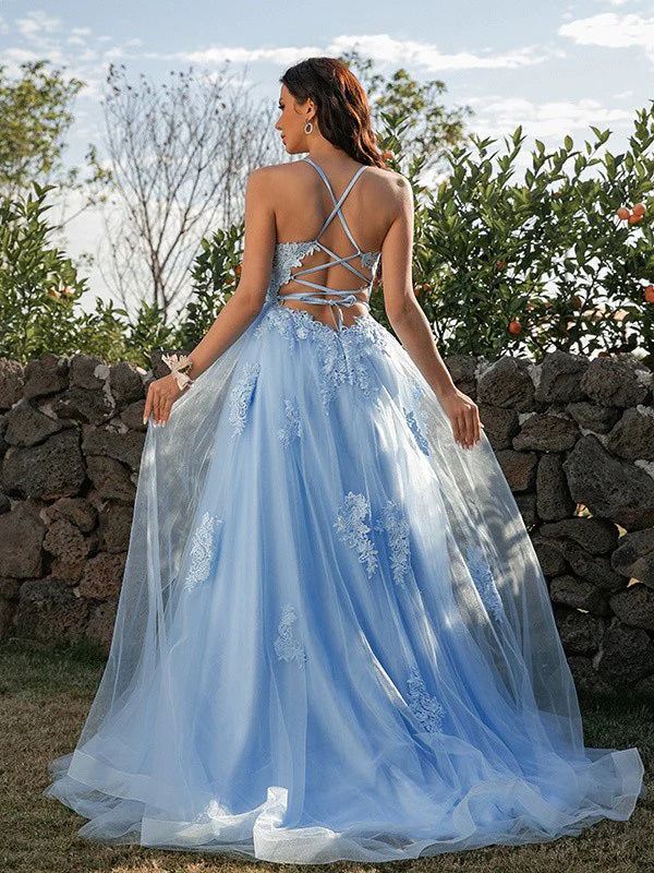 Elegant Sleeveless Blue Spaghetti Straps Applique Prom Dress, DB11023 DaintyBridal Elegant Sleeveless Blue Spaghetti Straps Applique Prom Dress, DB11023 DaintyBridal