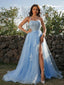 Elegant Sleeveless Blue Spaghetti Straps Applique Prom Dress, DB11023