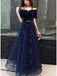 Elegant Velvet TUlle Long Formal Navy Blue Prom Dress, DB11036