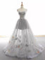 Illusion Tulle Short A-line Gray Prom Dress, OL549