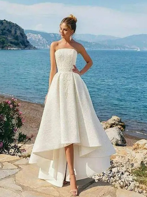 Off White Asymmetrical A-line Prom Dress, OL552