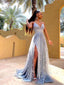 Sparkly Spaghetti Straps V-neck Side Slit Prom Dress, OL555