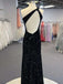 Sparkly Black One Shoulder Side Slit Prom Dress, OL567