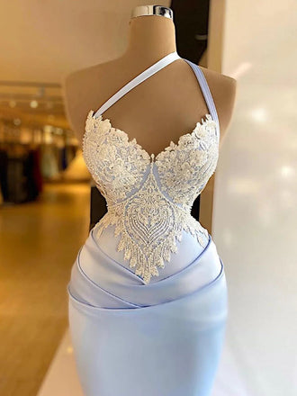 Lavender Long Sleeveless Sexy Lace Mermaid Prom Dress, OL585