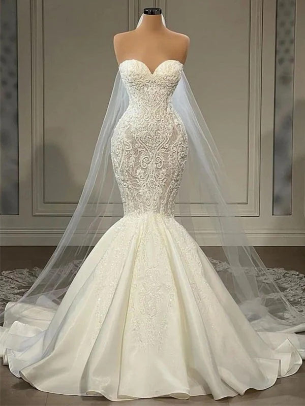 Elegant Strapless Mermaid Satin Floor Length Wedding dress, WD0432