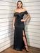 Black Off Shoulder Mermaid Prom Dress with Side Slit, DB11029