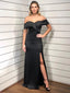 Black Off Shoulder Mermaid Prom Dress with Side Slit, DB11029