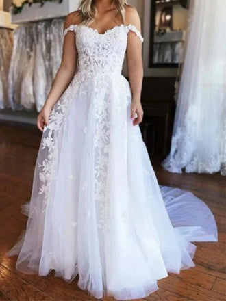 Sweetheart Ivory Tulle Lace up back Wedding Dresses With Train, WD0458