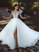 Elegant Applique A-line Side Slit Tulle Wedding Dress, WD0447