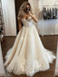 Champagne Tulle Off Shoulder Mermaid Wedding Dress, WD0450