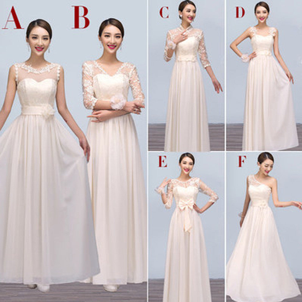 Cheap Elegant  Mismatched Chiffon Lace Long Different Styles Floor-Length Bridesmaid Dresses, WG121