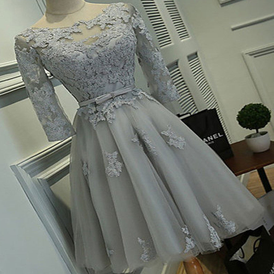 Grey lace tight simple lovely with half sleeve elegant homecoming dress,BD00123