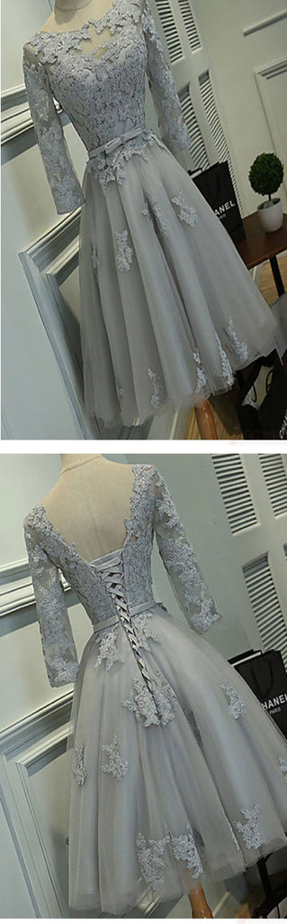 Grey lace tight simple lovely with half sleeve elegant homecoming dress,BD00123