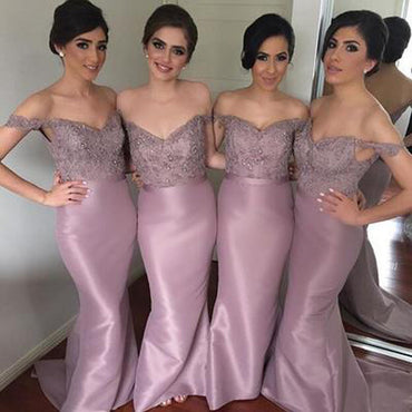 Sexy Mermaid Sweetheart Off Shoulder Lace Elegant Sweep Trailing Long Wedding Party Bridesmaid Dresses, WG123