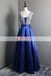 Sparkly Silver Beads Top Royal Blue Sleeveless Lace Up Back Prom Dresses. DB1069