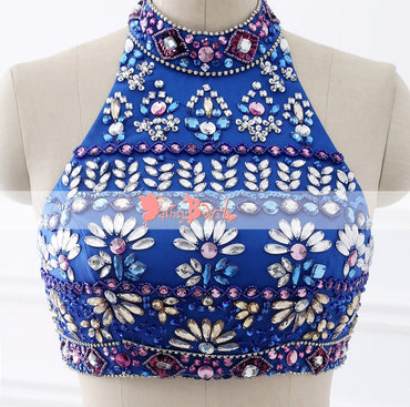 Stunning Rhinestone Two Piece High Neckline Open Back For Teens Prom Dresses. DB1073