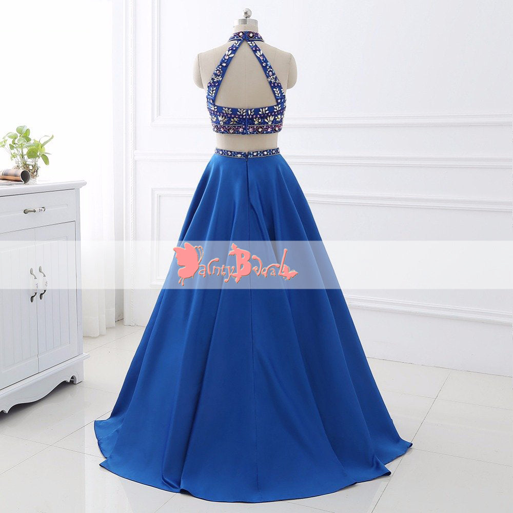Stunning Rhinestone Two Piece High Neckline Open Back For Teens Prom Dresses. DB1073