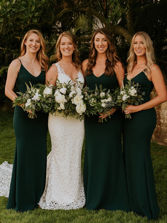 Sexy Spaghetti Strap V-neck Mermaid Long Bridesmaid Dresses.DB10769