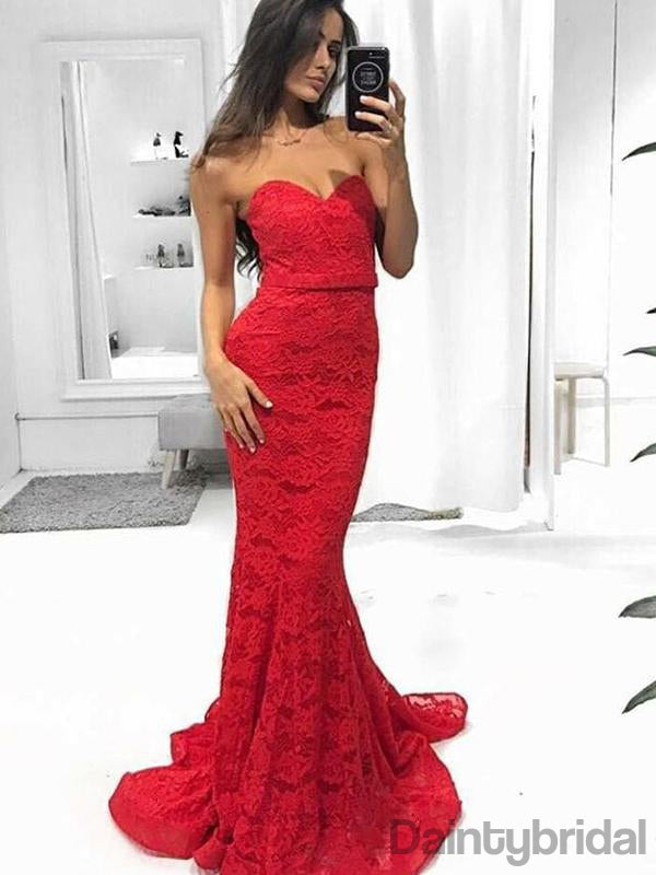 Sexy Sweetheart Mermaid Lace With Train Long Prom Dresses.DB10150